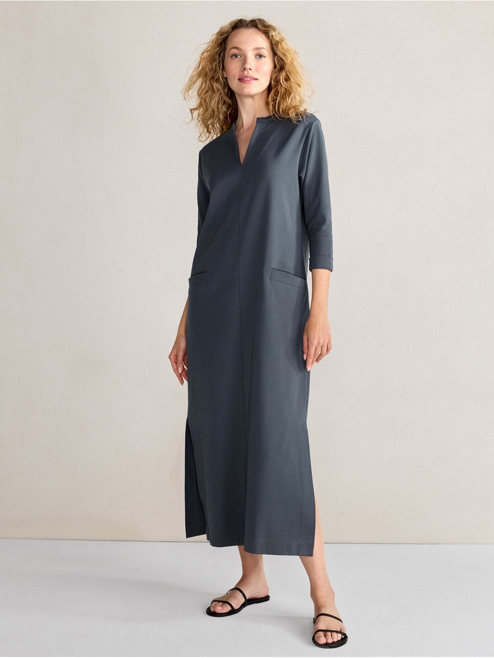 Haven Well Within Polished Lounge Split-Neck Dress in Grey Size XXL